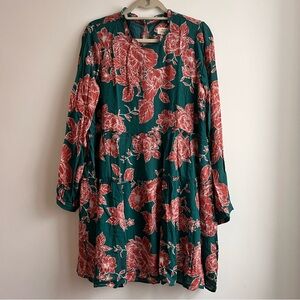 Maeve by Anthropologie Teal & Coral Floral Midi Dress